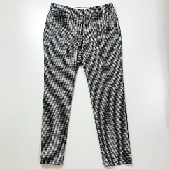 Talbots Pants Trouser Houndstooth Herringbone Wool Black White Plaid Hampshire 6 - Picture 1 of 9
